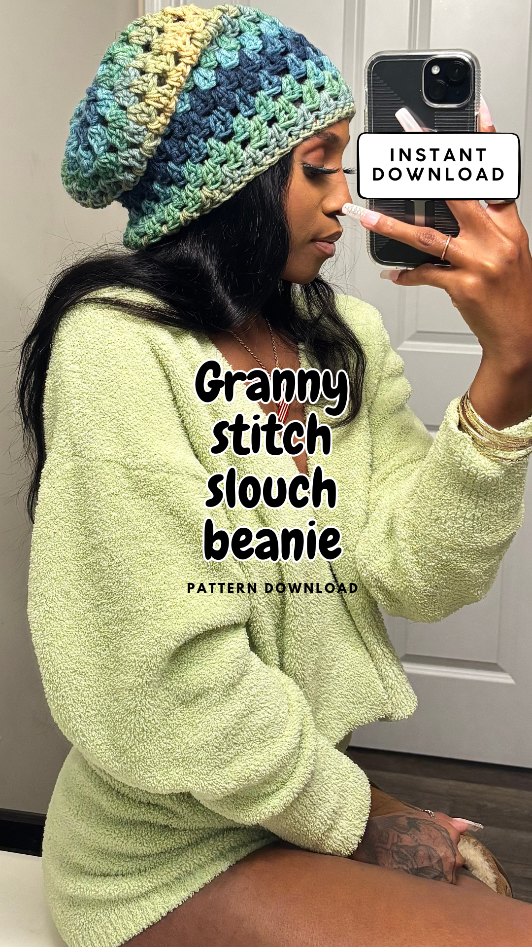 Granny stitch slouch beanie pattern PDF